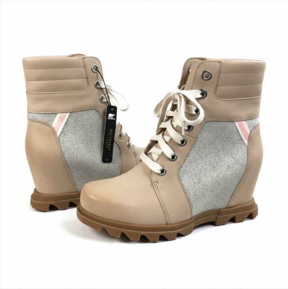 SOREL Joan of Arctic Wedge III Lexie Boots Sz 8 Tan Gum City Chic Work Boho NWT